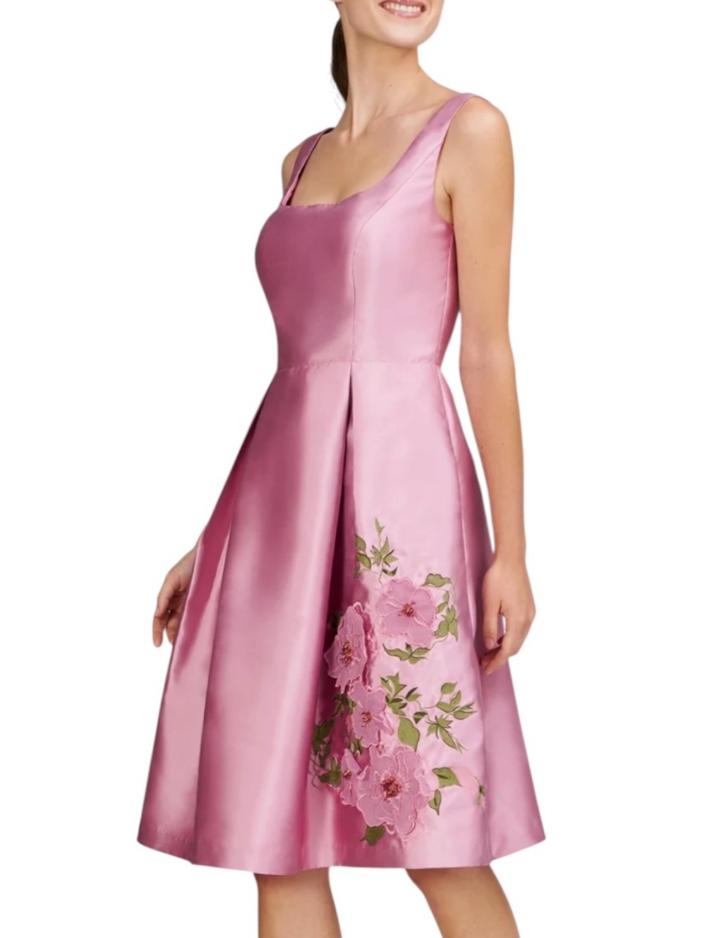 NWT KAY UNGER Pink Sleeveless Floral Embellished Knee Length Dress Size 6